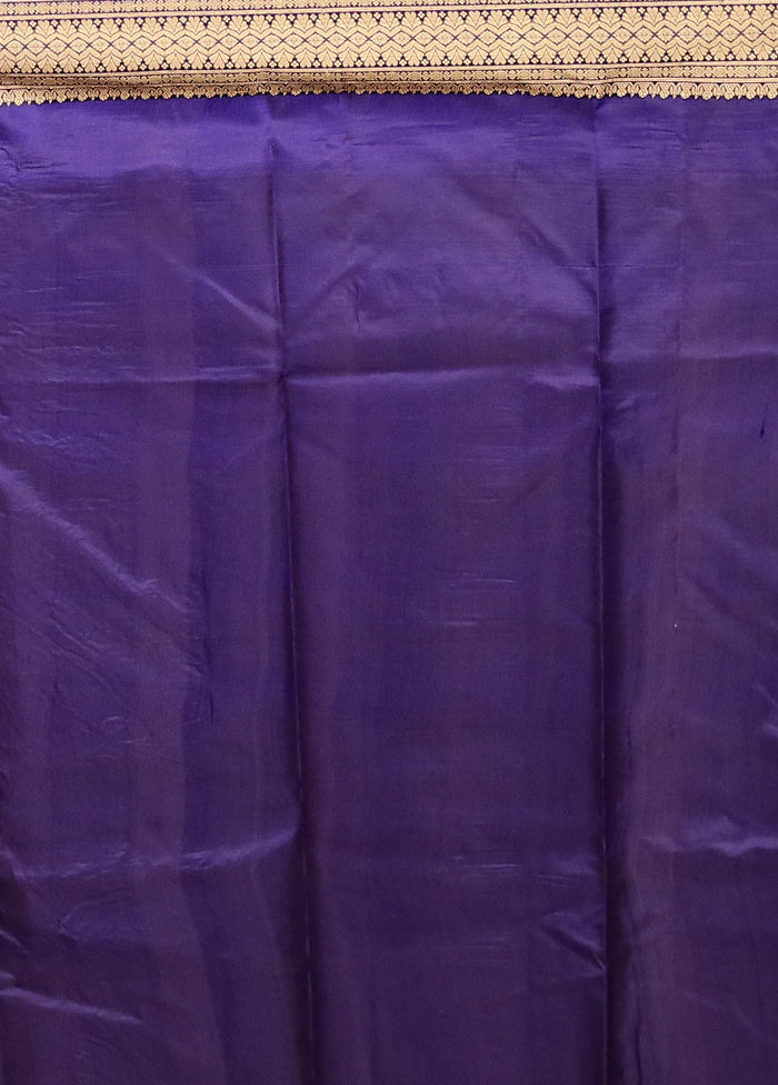 Blue Printed Pure Silk Saree Without Blouse Piece