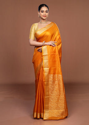 Yellow Printed Pure Silk Saree Without Blouse Piece
