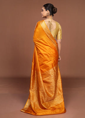 Yellow Printed Pure Silk Saree Without Blouse Piece