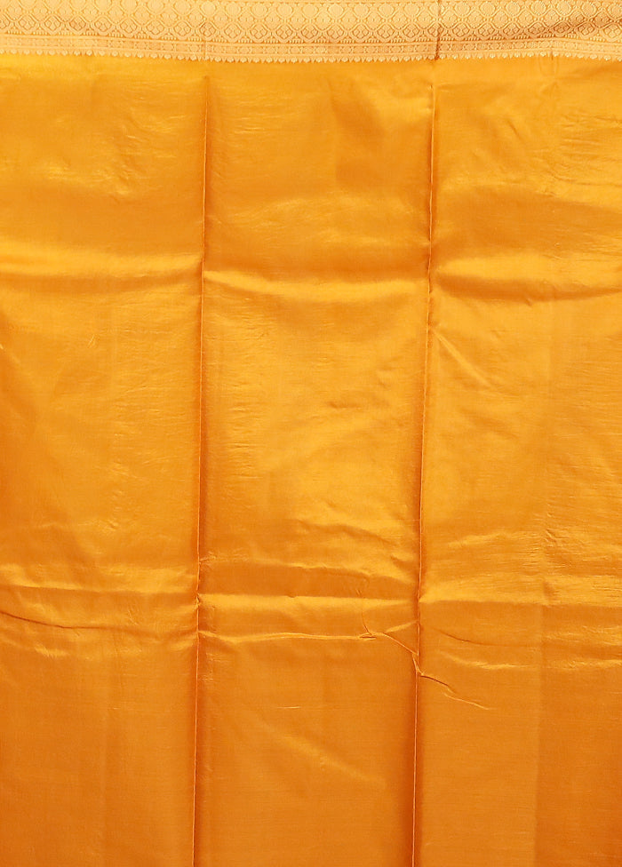 Yellow Printed Pure Silk Saree Without Blouse Piece