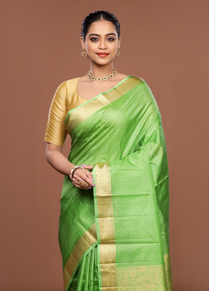 Green Printed Pure Silk Saree Without Blouse Piece