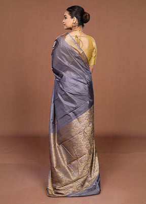 Grey Printed Pure Silk Saree Without Blouse Piece