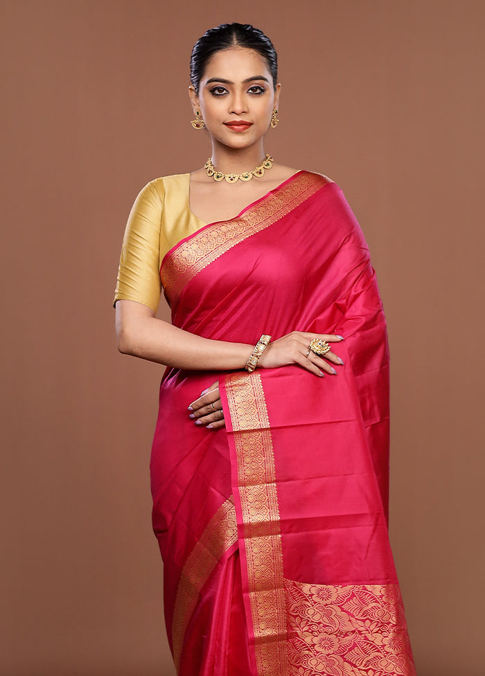 Pink Printed Pure Silk Saree Without Blouse Piece