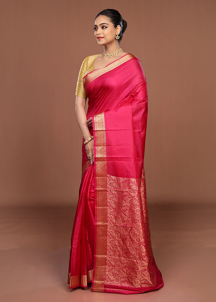 Pink Printed Pure Silk Saree Without Blouse Piece