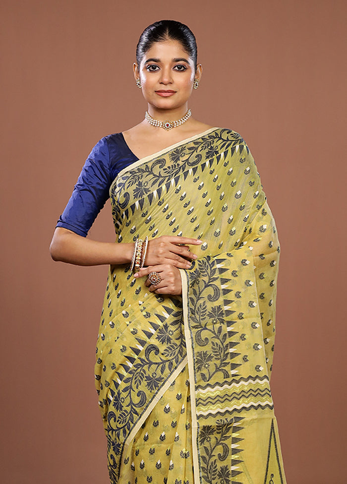 Cream Jamdani Cotton Saree Without Blouse Piece