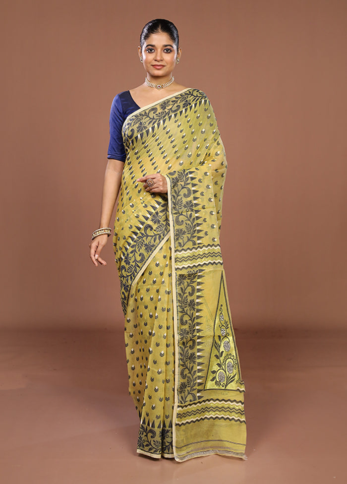 Cream Jamdani Cotton Saree Without Blouse Piece