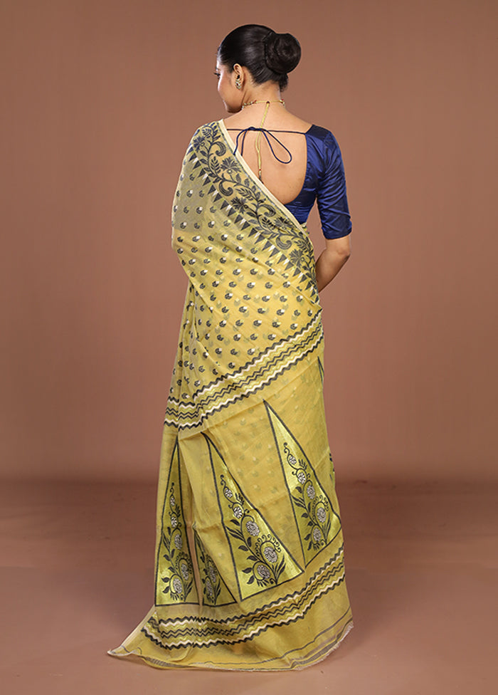 Cream Jamdani Cotton Saree Without Blouse Piece