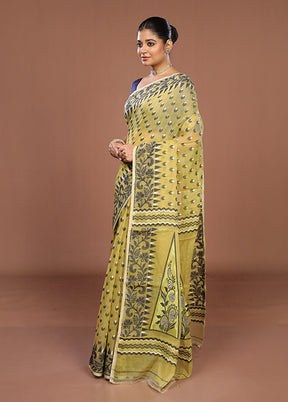 Cream Jamdani Cotton Saree Without Blouse Piece
