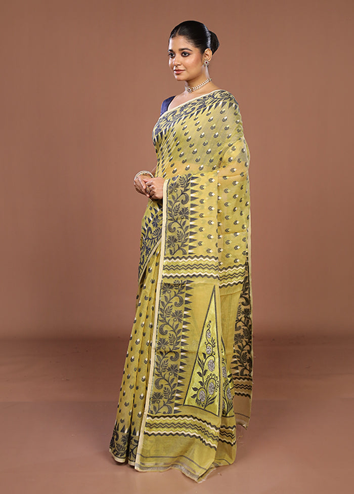 Cream Jamdani Cotton Saree Without Blouse Piece