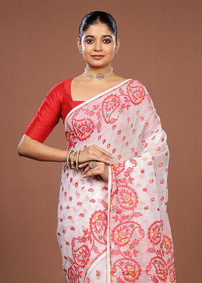 White Jamdani Cotton Saree Without Blouse Piece