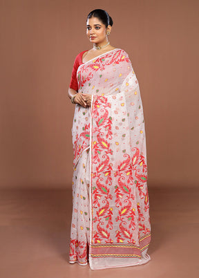 White Jamdani Cotton Saree Without Blouse Piece