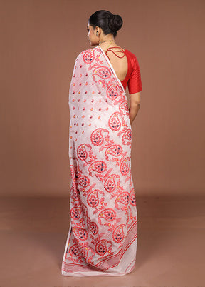 White Jamdani Cotton Saree Without Blouse Piece