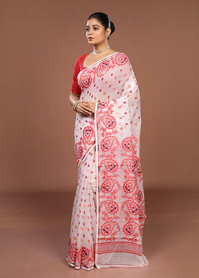 White Jamdani Cotton Saree Without Blouse Piece