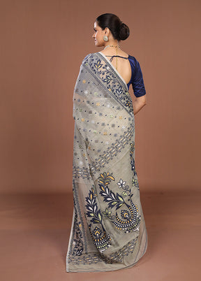Cream Jamdani Cotton Saree Without Blouse Piece