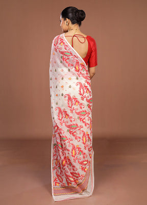 Cream Jamdani Cotton Saree Without Blouse Piece