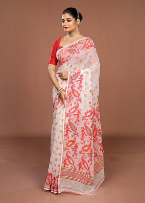 Cream Jamdani Cotton Saree Without Blouse Piece