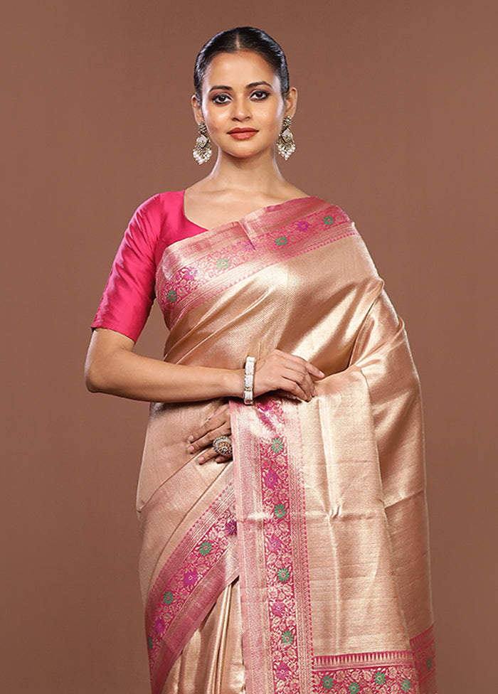 Pink Handloom Kanjivaram Pure Silk Saree With Blouse Piece