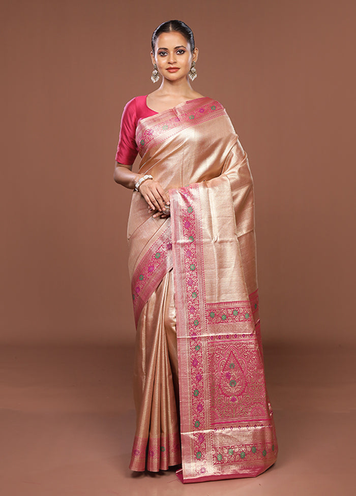 Pink Handloom Kanjivaram Pure Silk Saree With Blouse Piece