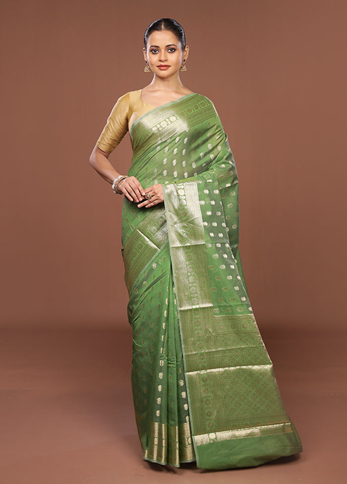 Green Kora Silk Saree With Blouse Piece