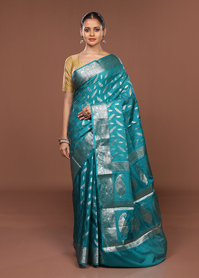 Green Dupion Silk Saree With Blouse Piece