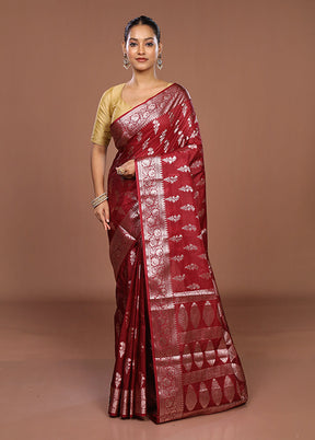 Maroon Kora Silk Saree With Blouse Piece