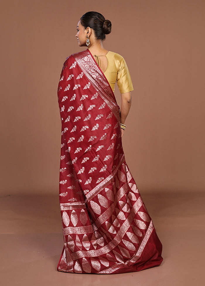 Maroon Kora Silk Saree With Blouse Piece