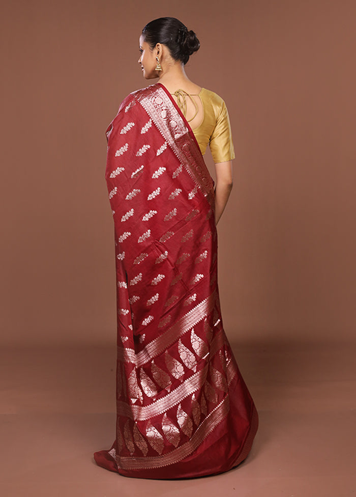 Maroon Kora Silk Saree With Blouse Piece