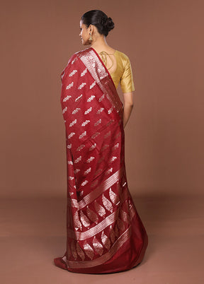 Maroon Kora Silk Saree With Blouse Piece