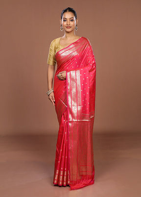 Pink Uppada Silk Saree With Blouse Piece