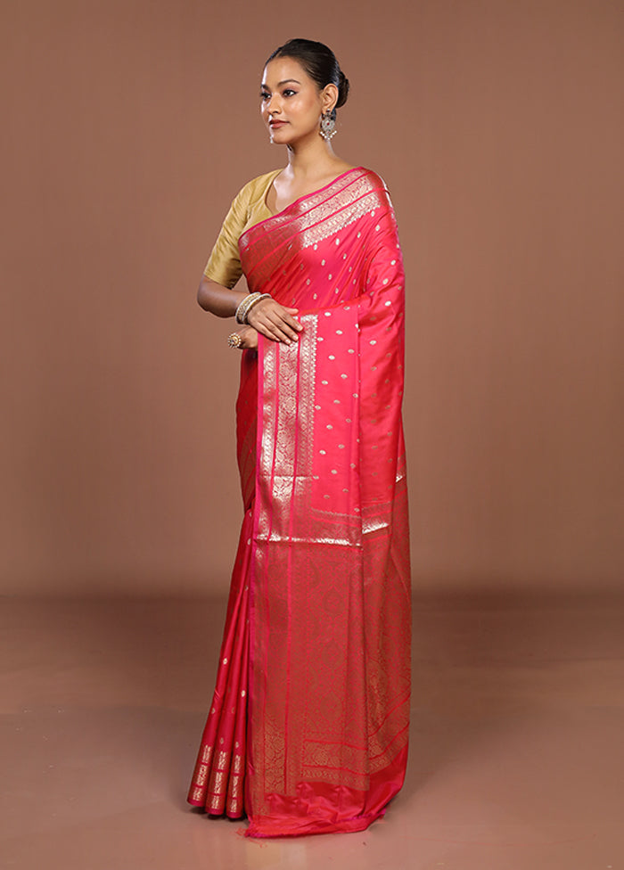 Pink Uppada Silk Saree With Blouse Piece