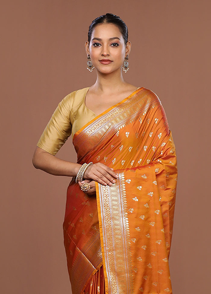 Orange Uppada Silk Saree With Blouse Piece