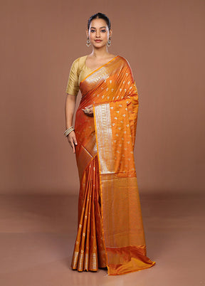 Orange Uppada Silk Saree With Blouse Piece
