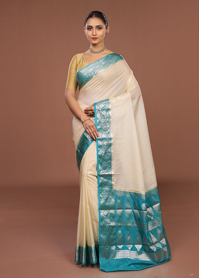 Cream Kora Silk Saree With Blouse Piece