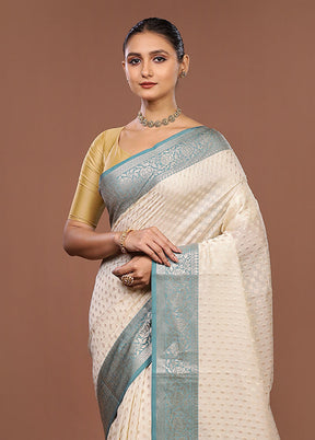 Cream Kora Silk Saree With Blouse Piece