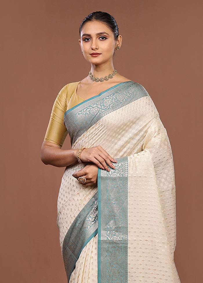 Cream Kora Silk Saree With Blouse Piece