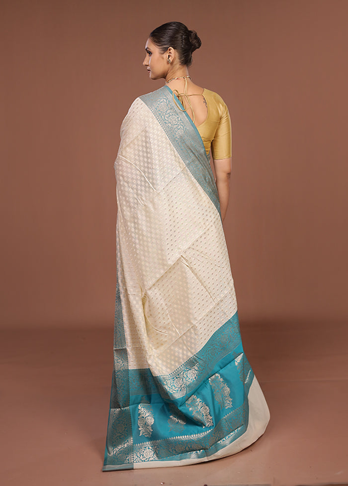 Cream Kora Silk Saree With Blouse Piece