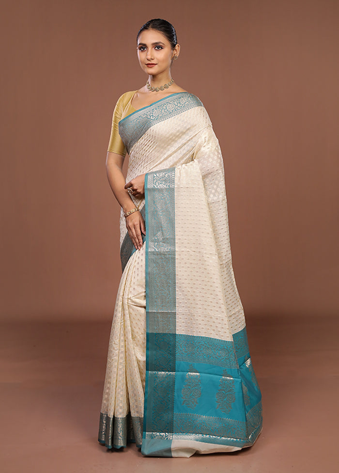 Cream Kora Silk Saree With Blouse Piece