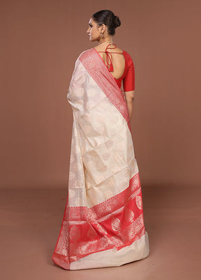 Cream Kora Silk Saree With Blouse Piece