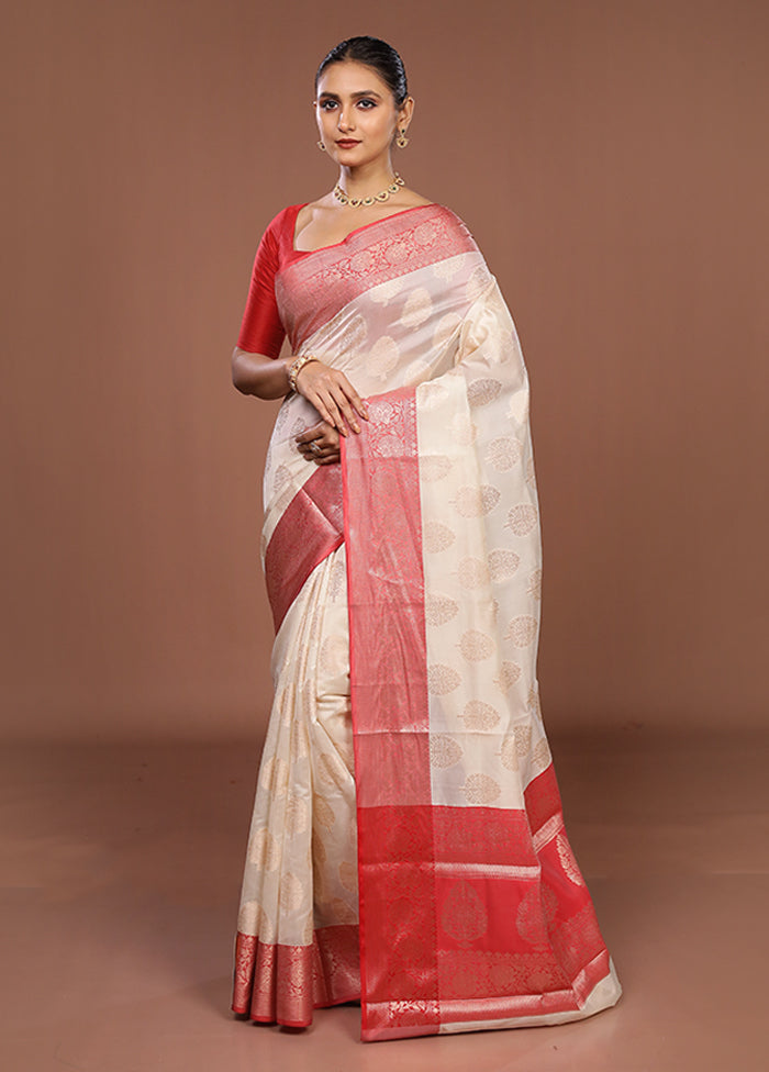 Cream Kora Silk Saree With Blouse Piece