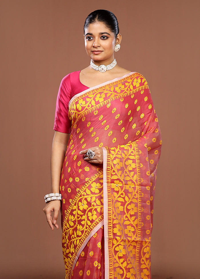 Red Jamdani Cotton Saree Without Blouse Piece