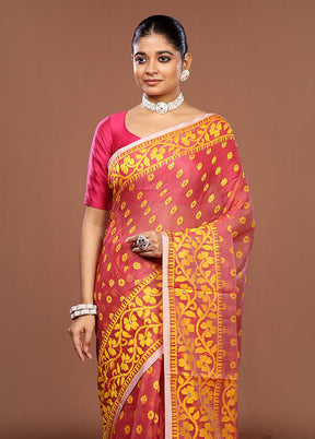 Red Jamdani Cotton Saree Without Blouse Piece