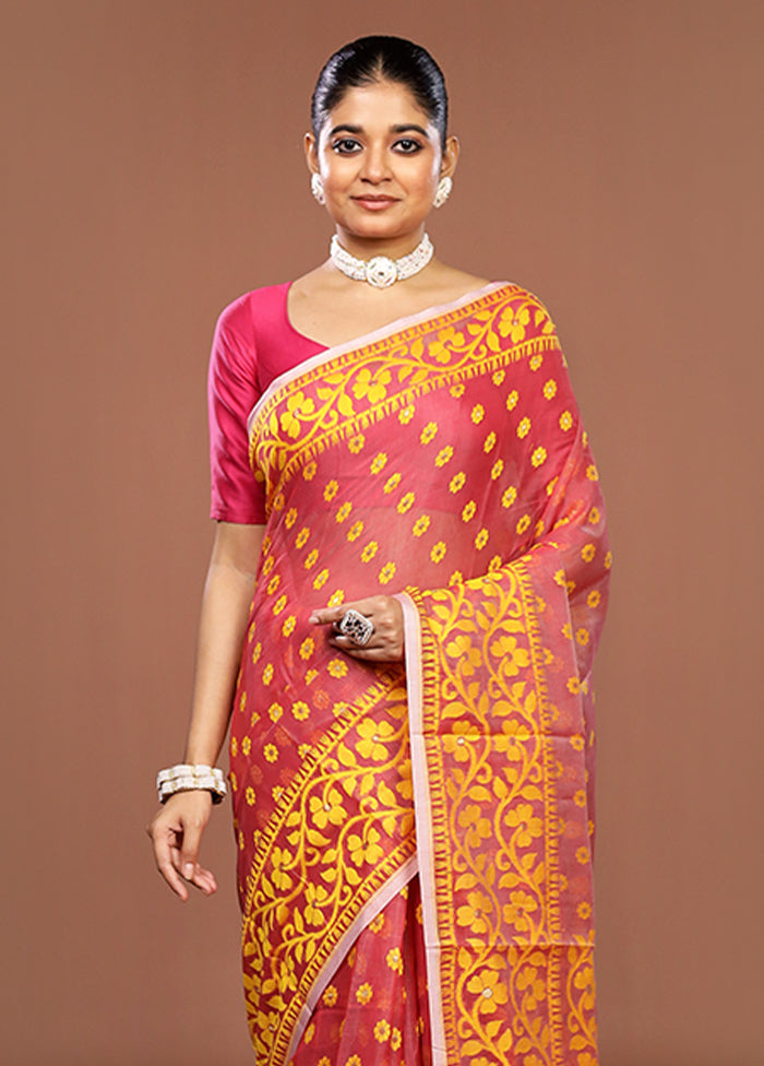 Red Jamdani Cotton Saree Without Blouse Piece