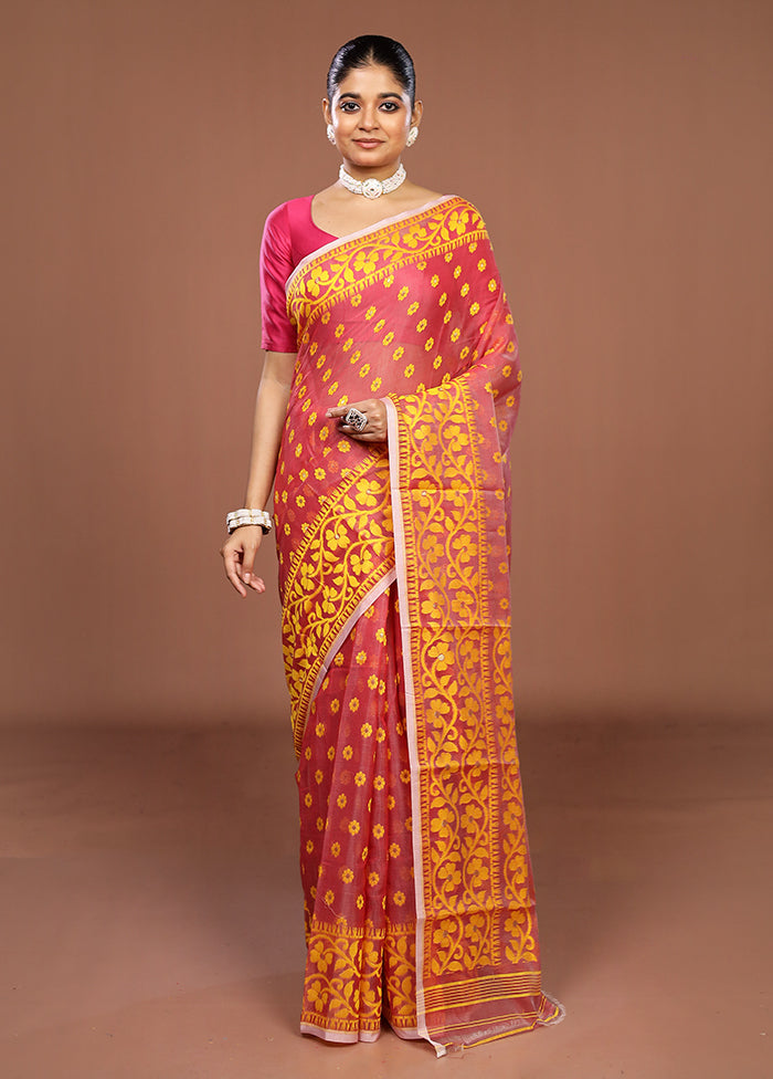 Red Jamdani Cotton Saree Without Blouse Piece