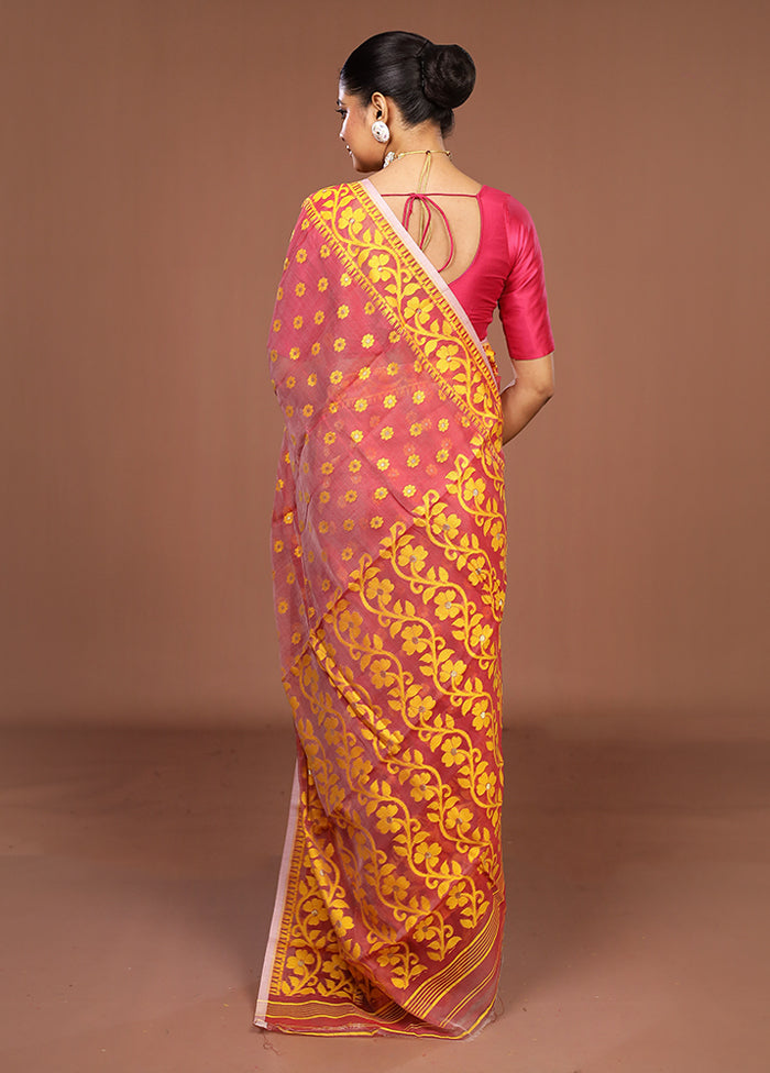 Red Jamdani Cotton Saree Without Blouse Piece