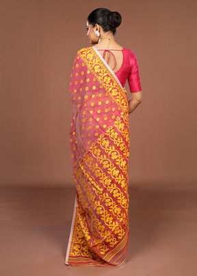 Red Jamdani Cotton Saree Without Blouse Piece