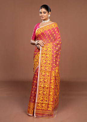 Red Jamdani Cotton Saree Without Blouse Piece