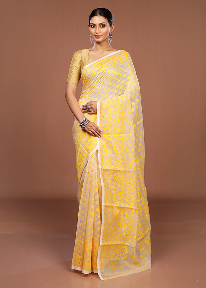 White Jamdani Cotton Saree Without Blouse Piece