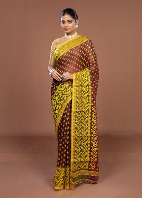 Maroon Jamdani Cotton Saree Without Blouse Piece