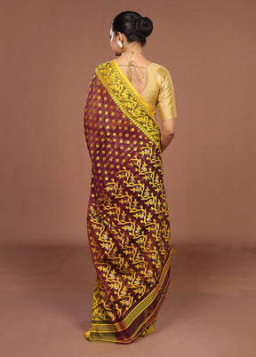 Maroon Jamdani Cotton Saree Without Blouse Piece