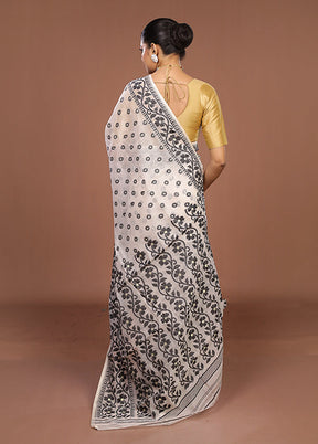 White Jamdani Cotton Saree Without Blouse Piece